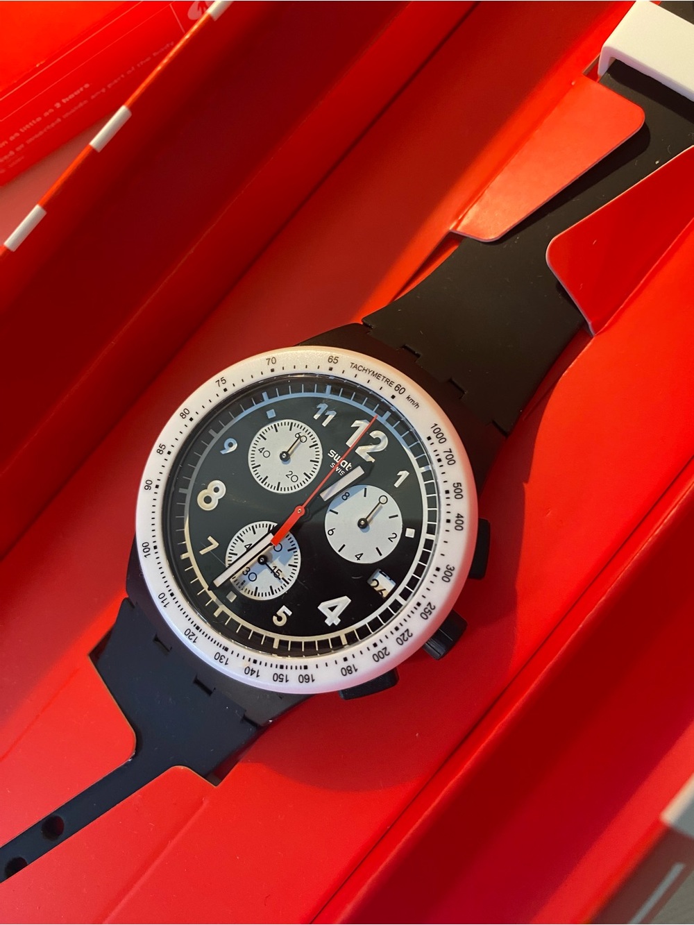 Swatch Black and White Chrono Silicone Strap Watch - Picture 2 of 7